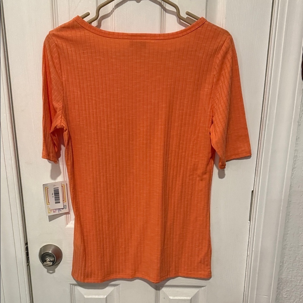 LuLaRoe Orange Ribbed Short Sleeve Tee - Picture 4 of 5